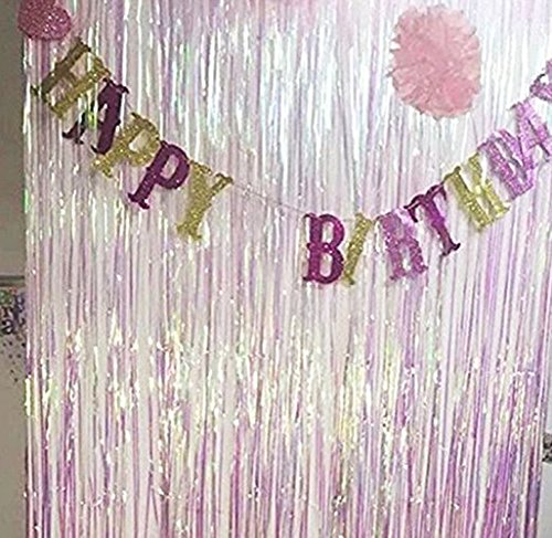 Anleolife 2PCS Metallic Foil Fringe Curtains 3 ft W. x 6.6 ft. For Bridal Baby Shower Backdrop Birthday Party Photo Booth Graduation Party Photo Wall Base Door Frame Decor (transparrent white)