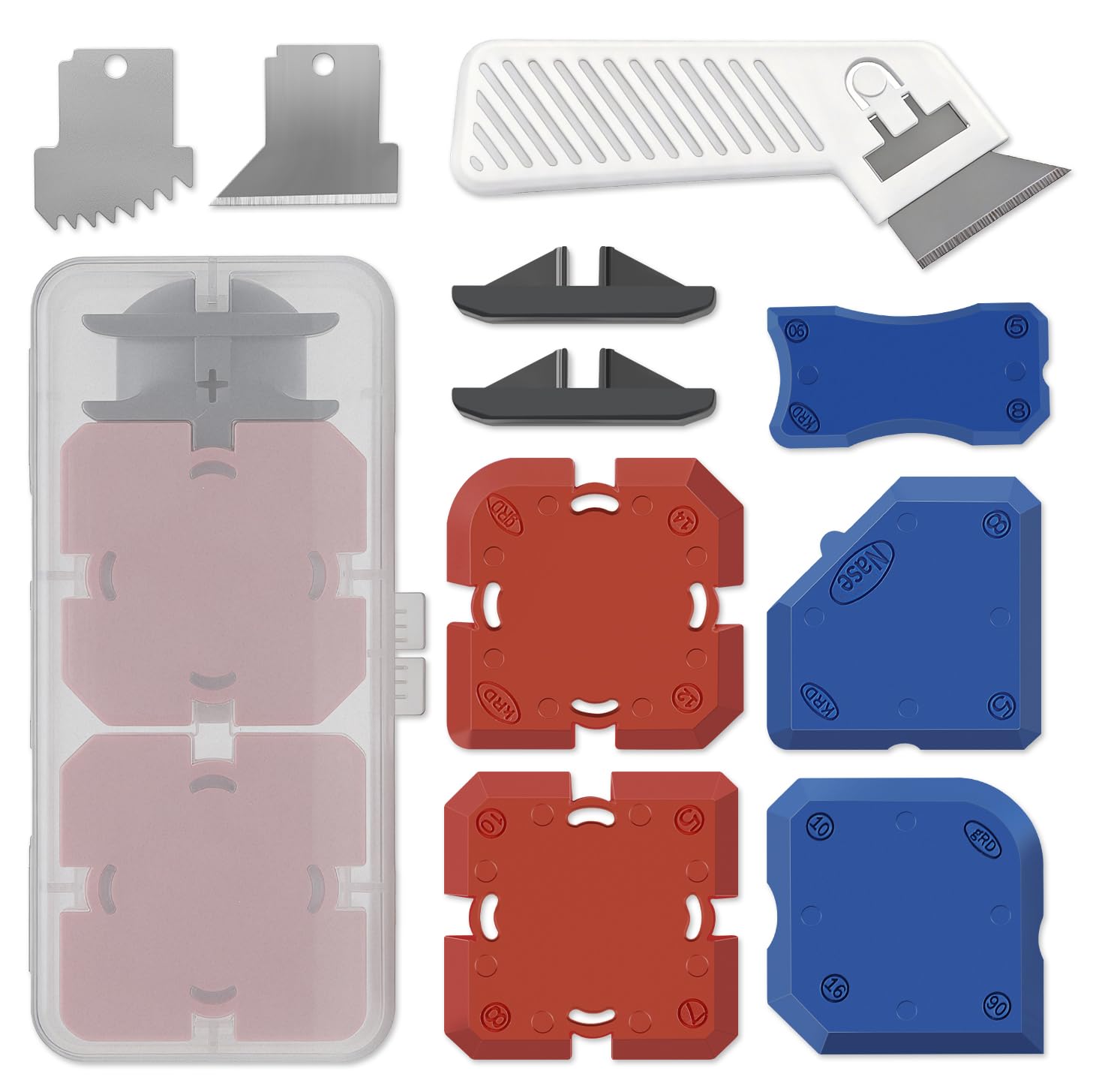Professional Caulking Tool Kit 11 Pcs, Silicone Profiling & Sealant Finishing Tools with Caulk Remover & Guides for Kitchen Bathroom Tile Floor Window Sink Toilet Joint, Easy Smoother Application