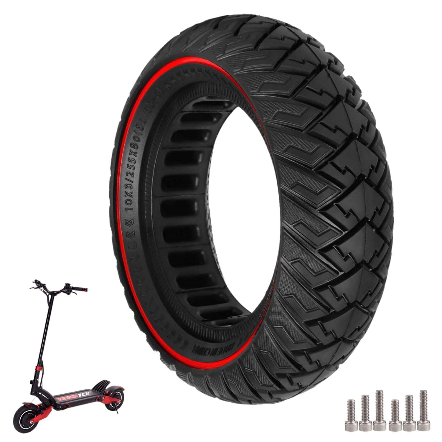 10 x 3/255 x 80 (80/65-6) Pneu Plein, 10 Pouces Pneus de Remplacement pour Joyor Y8-S/KuKirin G2 Max/Kugoo M4 Pro Trottinette électrique (Rouge)