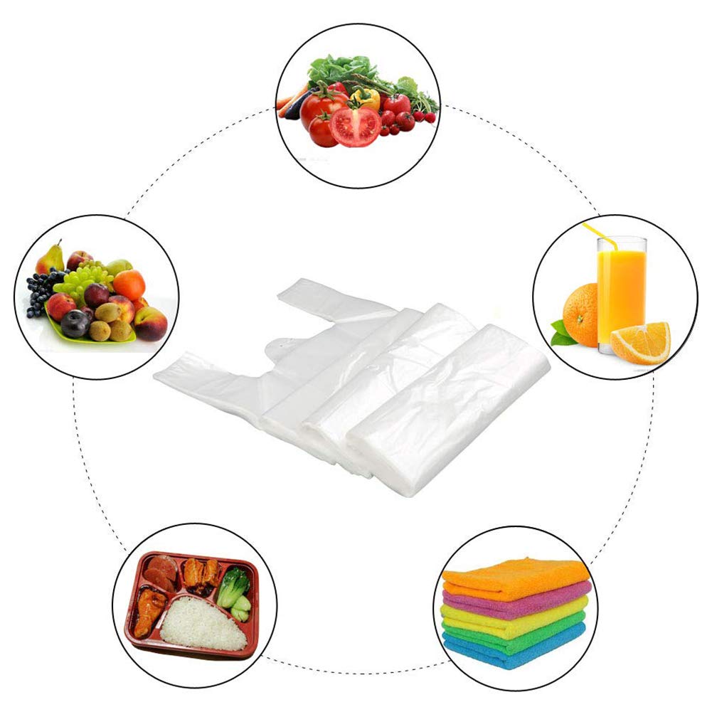 200 pz Sacchetti Trasparenti in Plastica con Manici Gilet Stile Sacchetti Buste per Spesa Nuovi Materiali riutilizzabile - 30 * 45cm