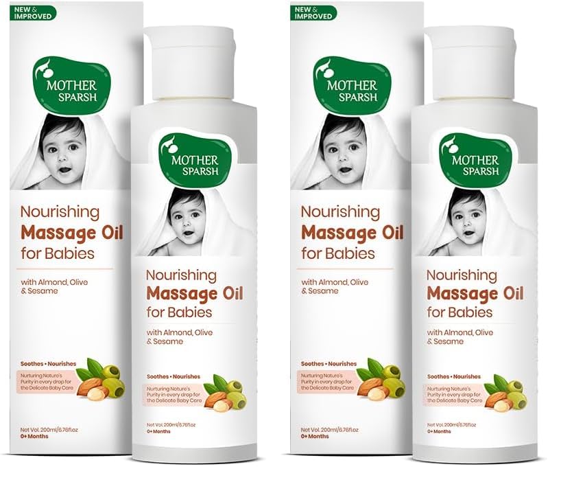 Image of Mother Sparsh Nourishing Baby Massage Oil -200ml | Non Sticky & Moisturizing Baby Oil for New Born | Prevents Dryness, Strengthens Muscles & Bones (Pack of 2)
