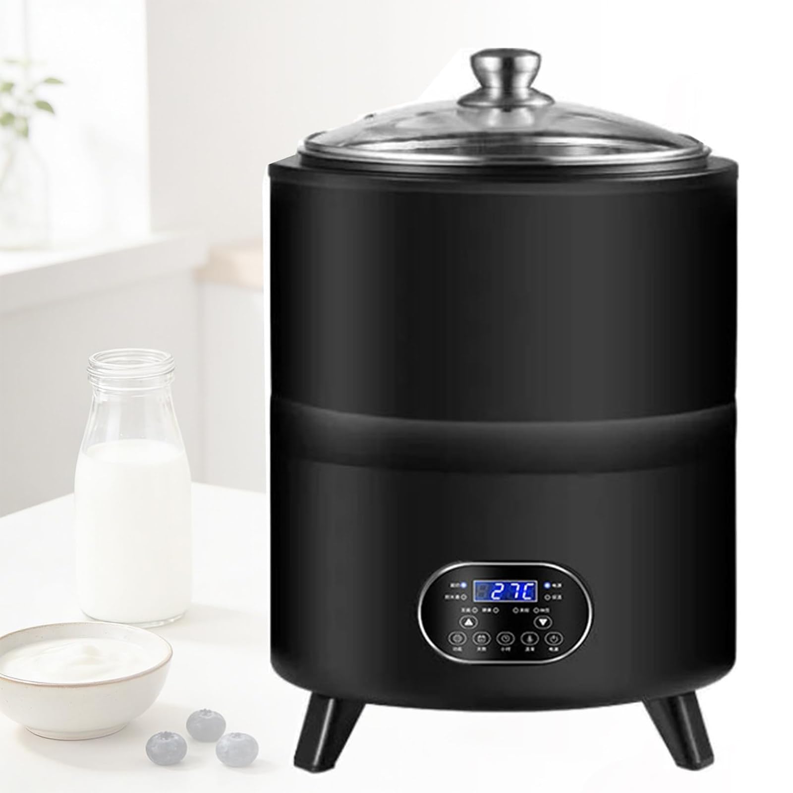 DUXMM 8L/12L Automatic Yogurt Maker Machine 360° Constant Temperature Fermentation Time Temperature Control Commercial Home Use for Yogurt Natto Sweet Rice Wine 8L-Black
