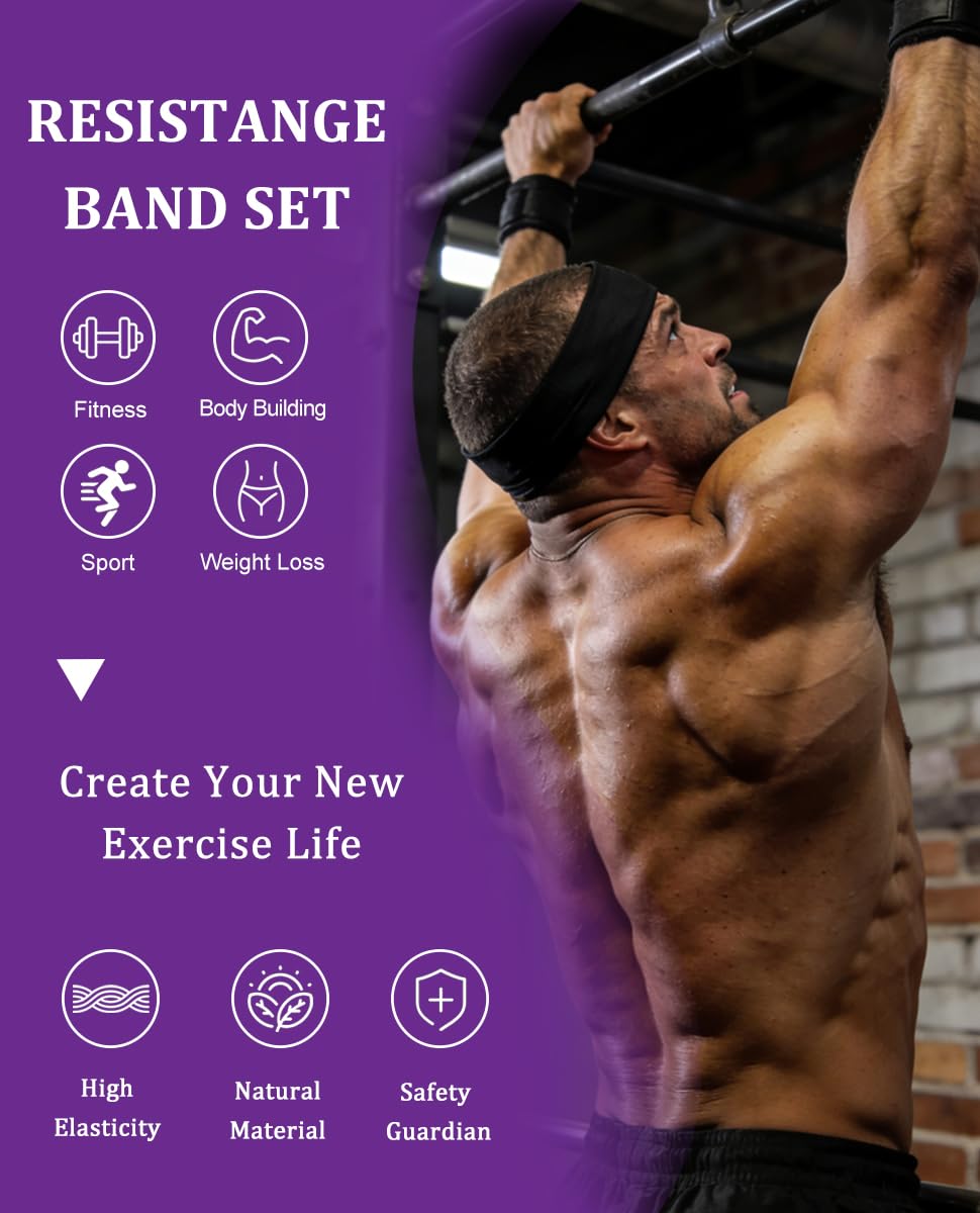 Lot de Bandes de résistance à 5 Niveaux pour Homme et Femme, Bandes d'assistance à la Traction avec ancrage de Porte, poignées, Bandes d'entraînement