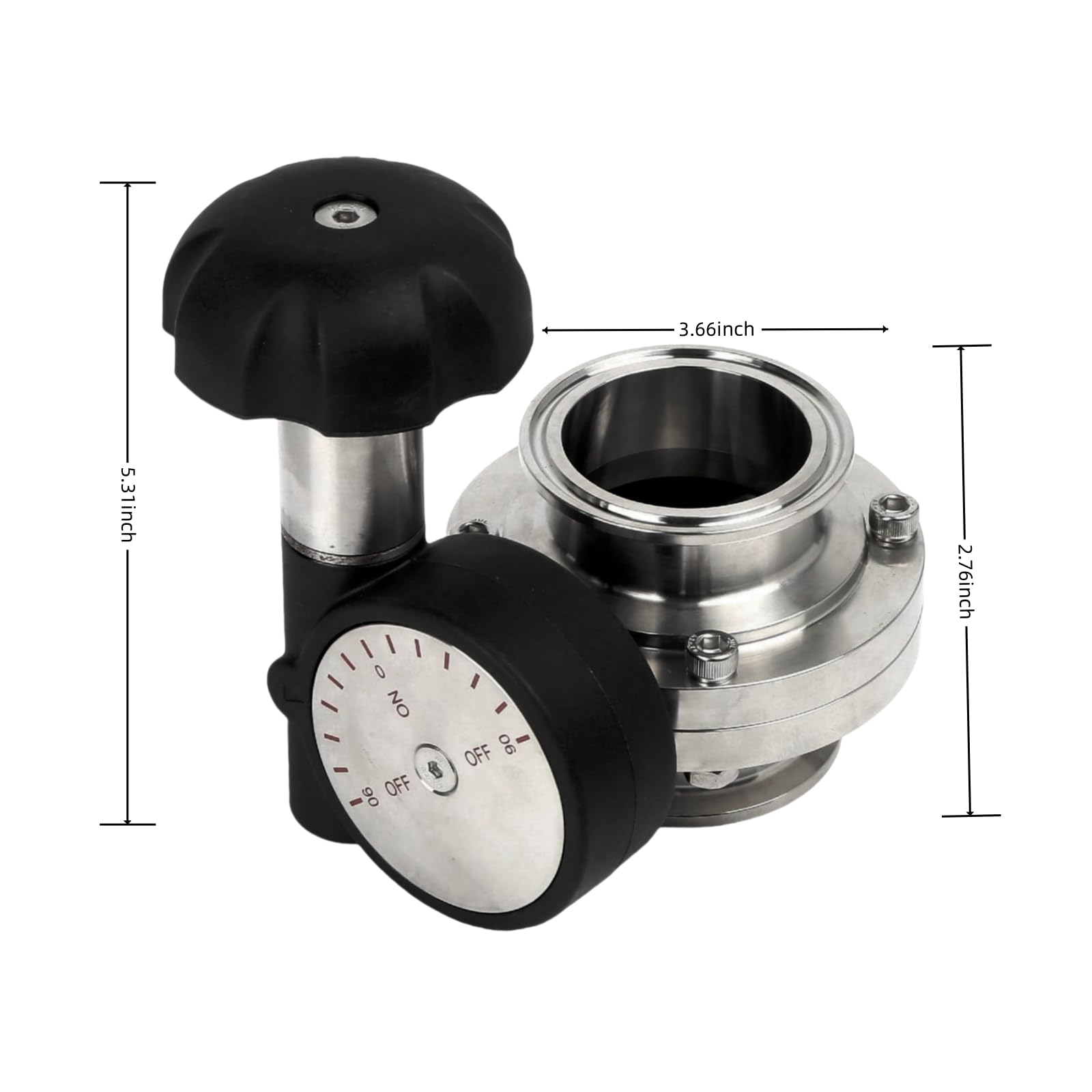 Válvula de liberación rápida con volante microajustable con sello, válvula de triple abrazadera de acero inoxidable for aplicaciones alimentarias, 1 unidad(K64x2In)