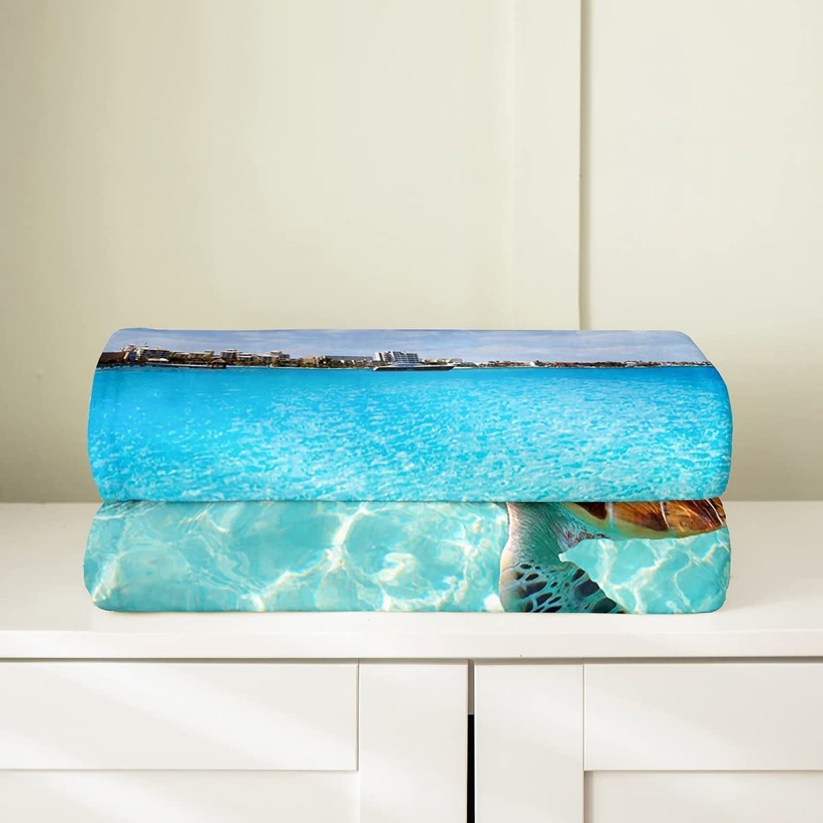 Zeeschildpad-blauwe flanellen deken voor sofa, luxe beddeken, anti-statisch, pluizig zacht deken (meerdere maten