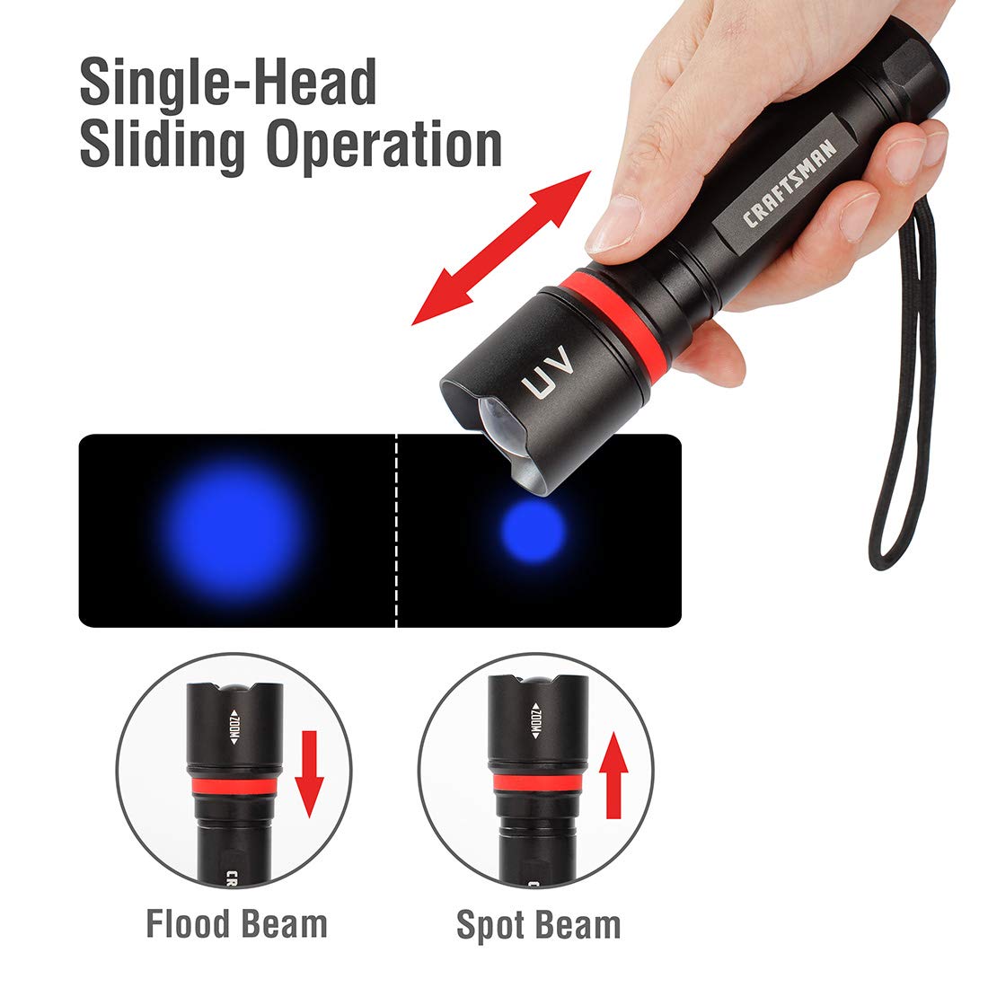 craftsman black light flashlight Craftsman UV Blacklight Flashlight, LED Tactical Flashlight, 395nm,  Zoomable, 2 Modes, UV Light Detector for Invisible Ink Pens, Dog Cat Pet  Urine Stain, AAA Alkaline Batteries Included, CMXLFAG67291 : Amazon.sg: DIY  and
