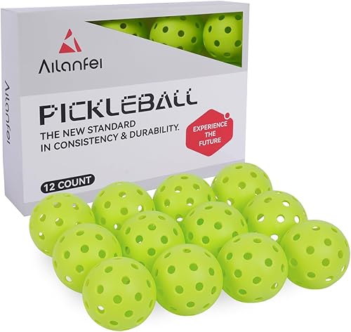 ALANFEI 12-Pack Premium Pickleball Balls -Compliant USAP Approved, 40 Holes OutdoorIndoor Pickle Balls Perfectly Balanced, High Bounce True Flight,