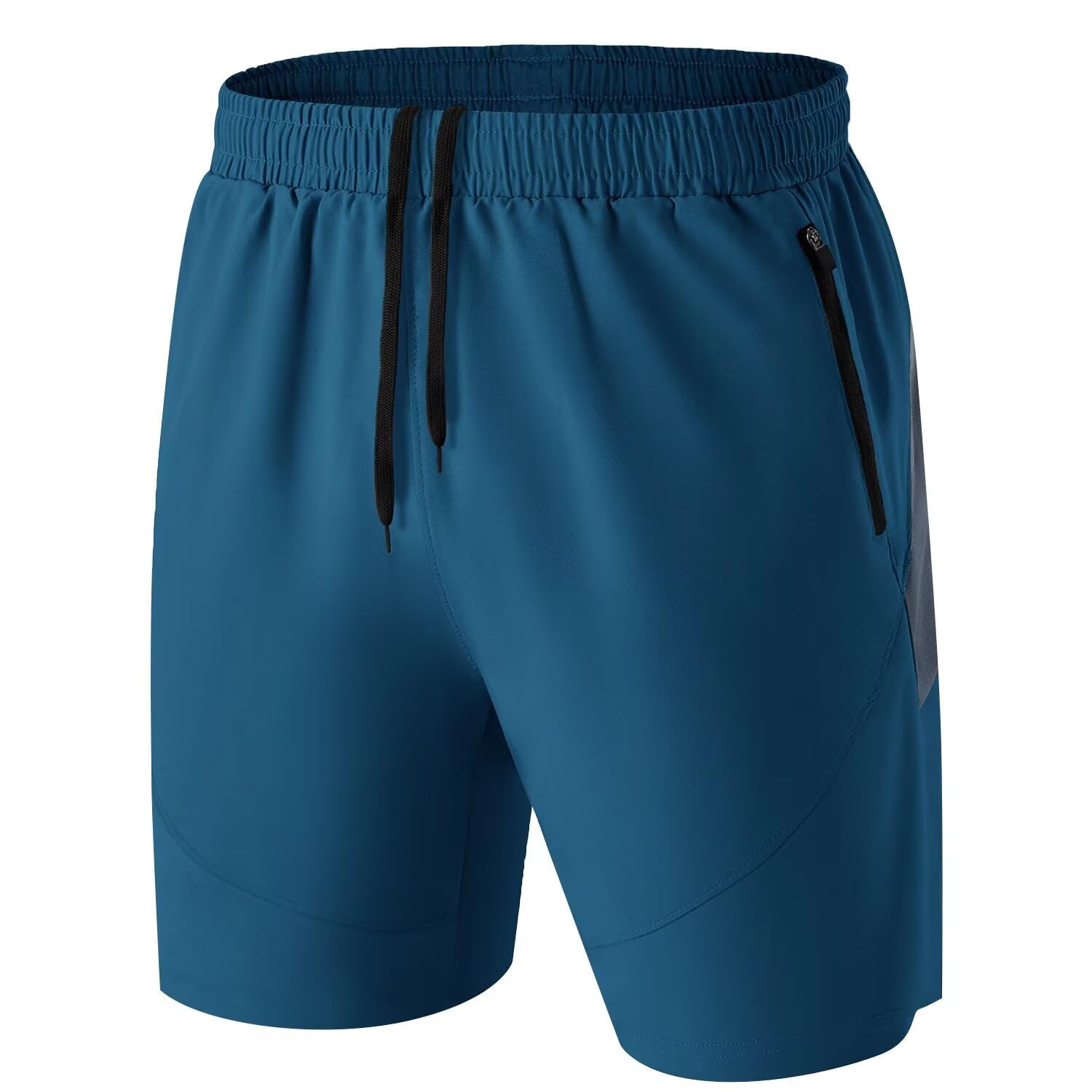 HMIYA Herren Sport Shorts Kurze Hose Schnell Trocknend Sporthose Leicht mit Reißverschlusstasche(Pfauenblau,EU-XL/US-L)