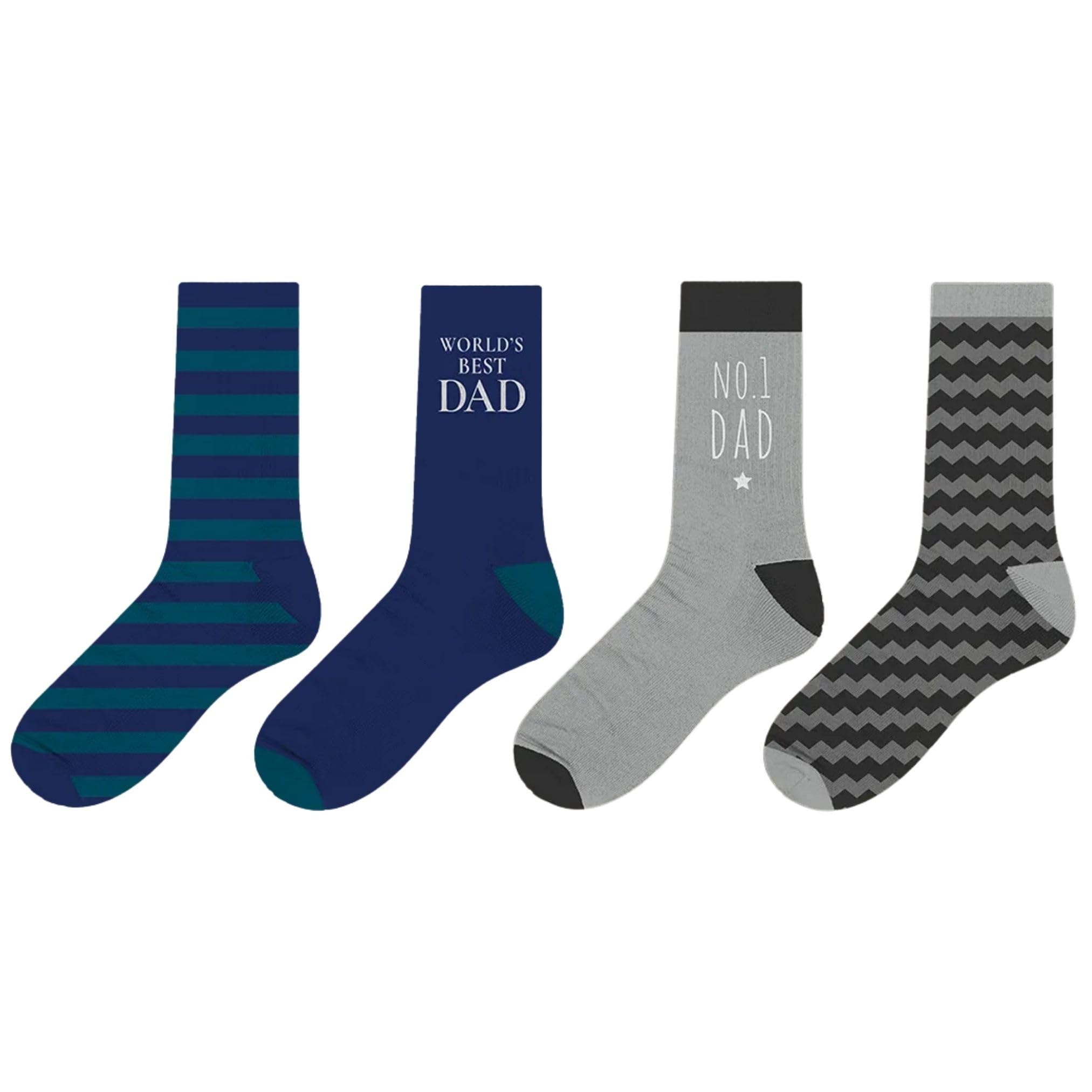 AKH® Father's Day Socks for Dad | Gift Set 4 Pack | Comfort Cotton Socks | Best Unique Present for Father | UK Size 7-12