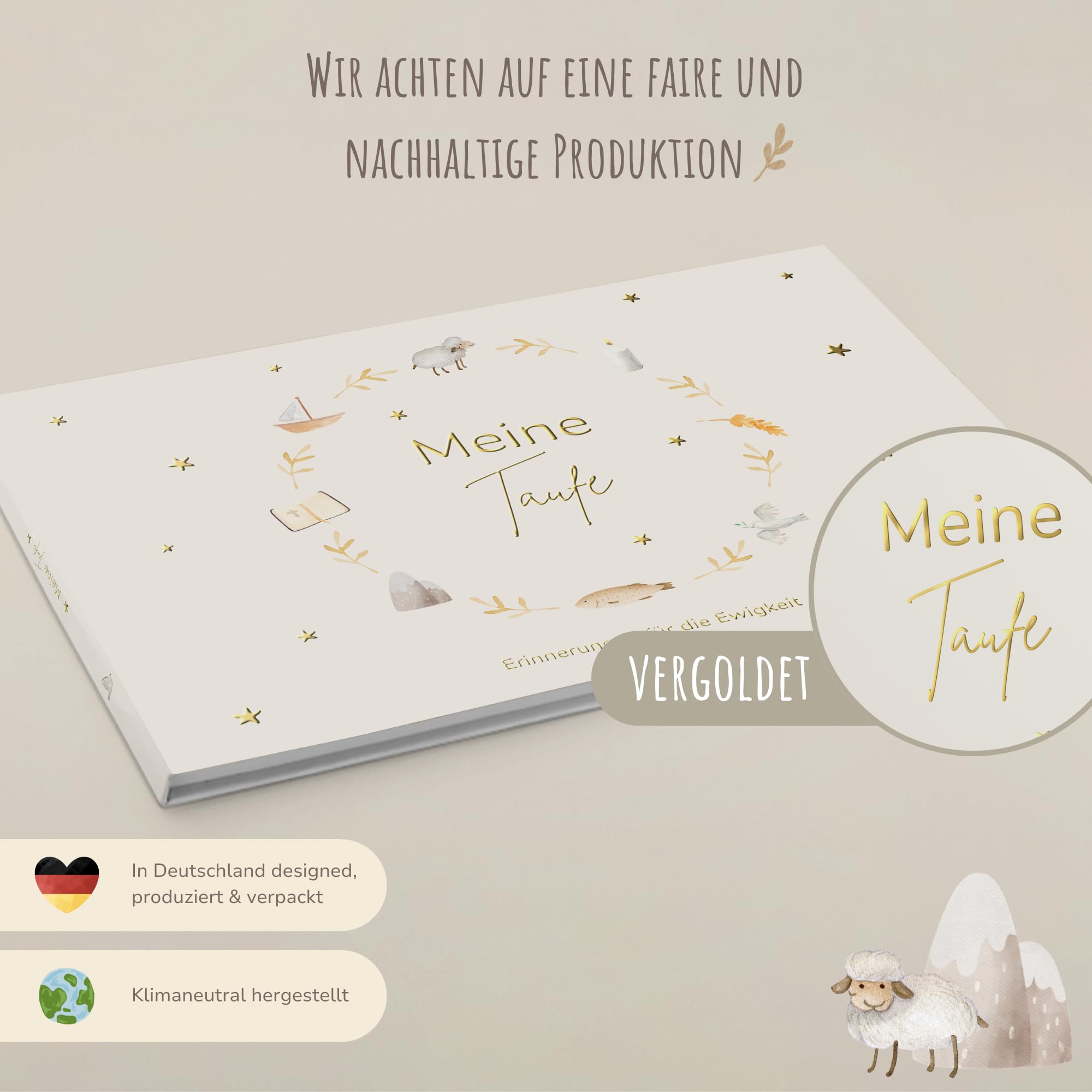 MeinBaby123® Taufbuch Meine Taufe | Taufbuch | Geschenk zur Taufe | Taufgeschenke Jungen & für Mädchen | Erinnerungsbuch Taufe | Taufe Deko - vergoldetes Cover