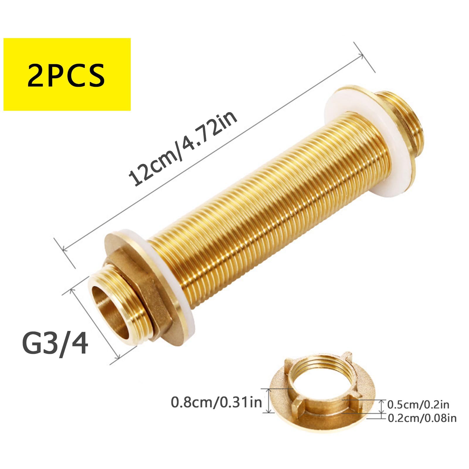 2 PièCes G3/4 Raccord Cloison En Laiton, 12 Cm MâLe Tuyau Fileté Raccord Tuyau, Pour Les Robinets, Les Tonneaux D'Eau Pluie, Les RéServoirs D'Eau, Les ChâTeaux D'Eau Et Les Pompes à Eau(G3/4, 12CM)