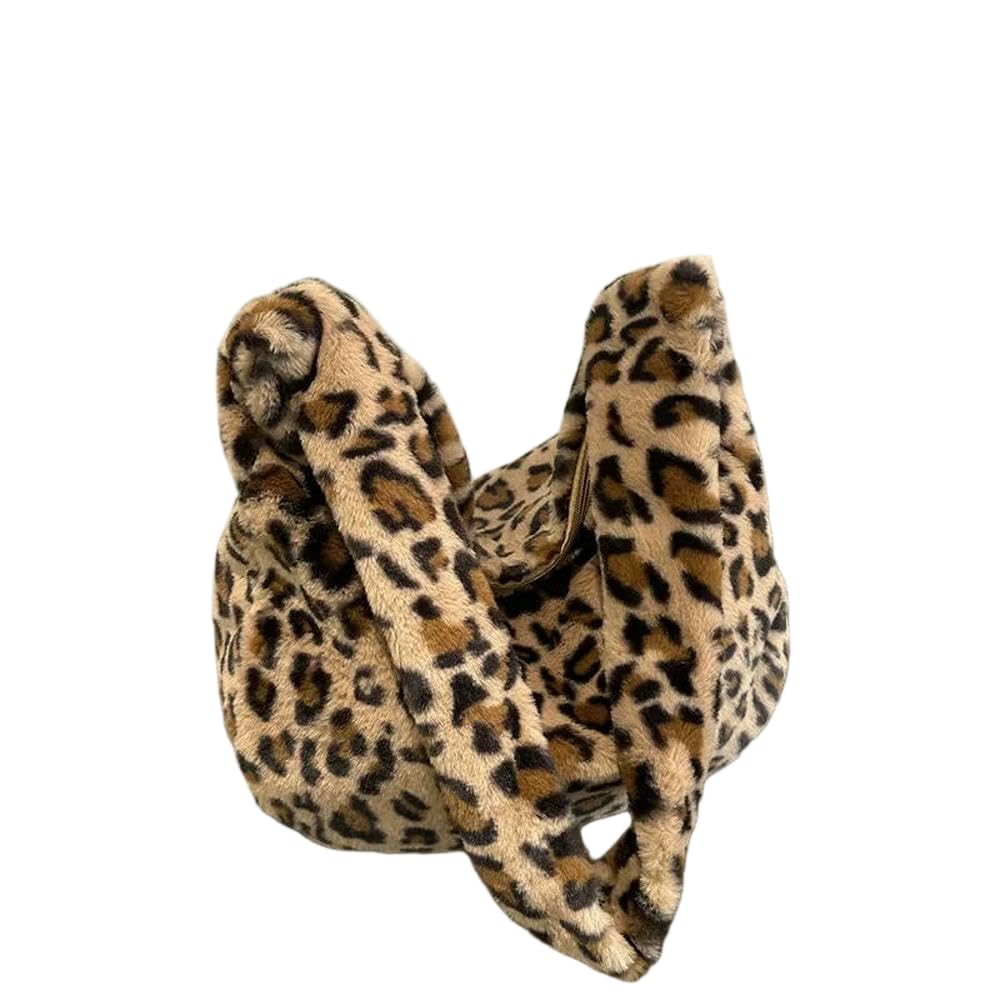 Sac bandoulière en peluche léopard grand format pour vos voyages d'hiver