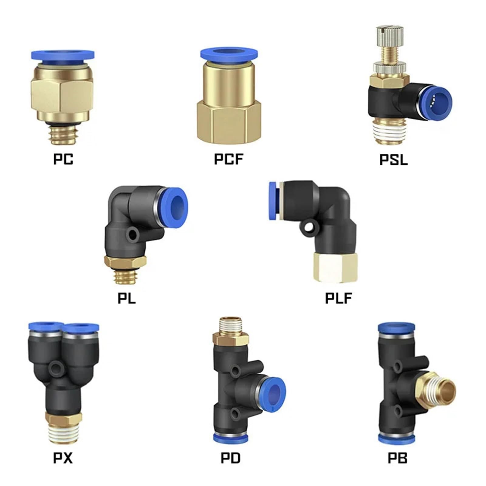 Conector de aire neumático PLF de 4 mm, 6 mm, 8/10 mm, rosca de 1/8 1/4 3/8 1/2 (10-03)