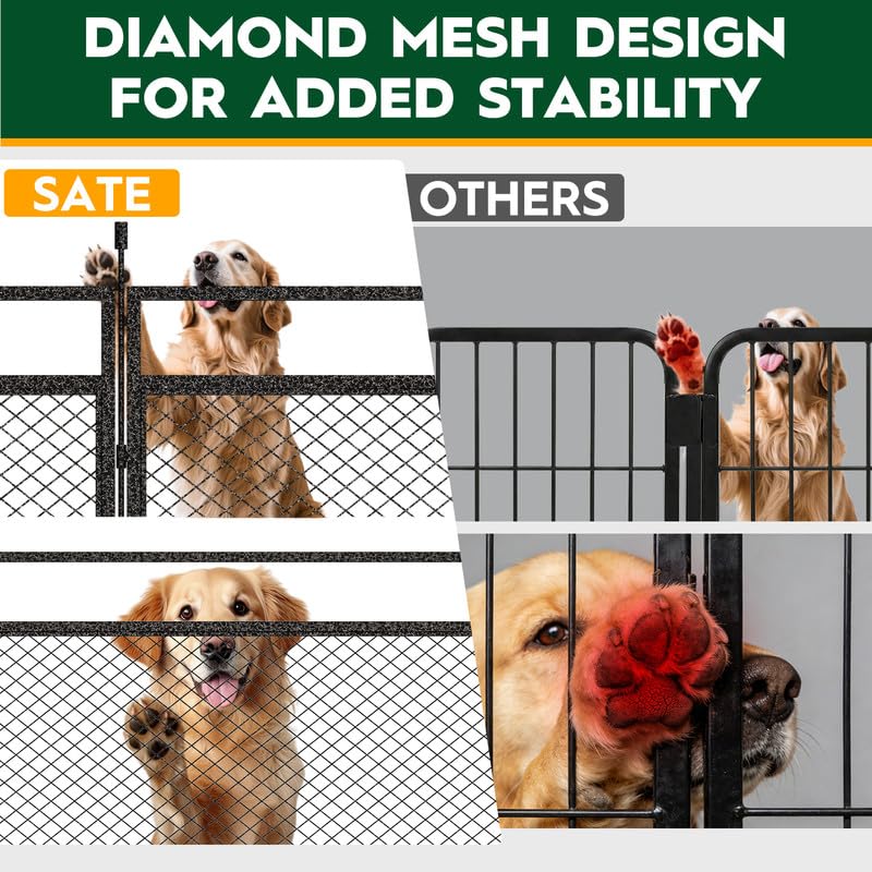 Image of Dog Playpen with Safety Mesh, 32 inch Height 24 Panels Metal Dog Fence Indoor Outdoor, Portable Dog Kennel for Camping, Yard & RV | Black-Silver