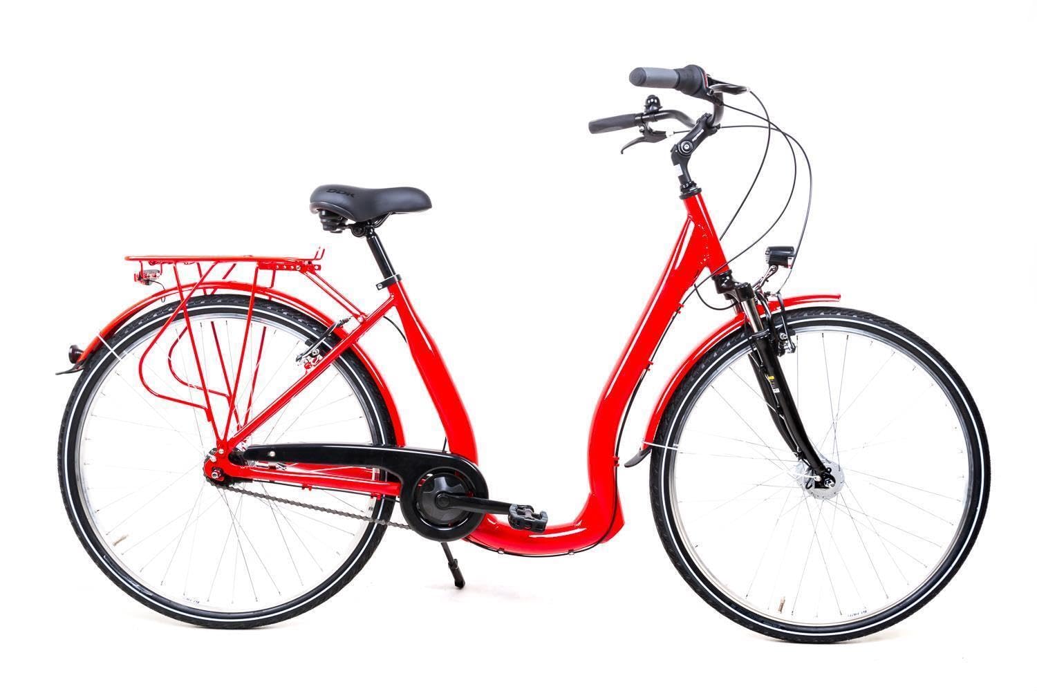 28 Zoll Alu Fahrrad City Bike 7 Gang Nexus Nabe Tiefeinsteiger Rot Sport & Freizeit