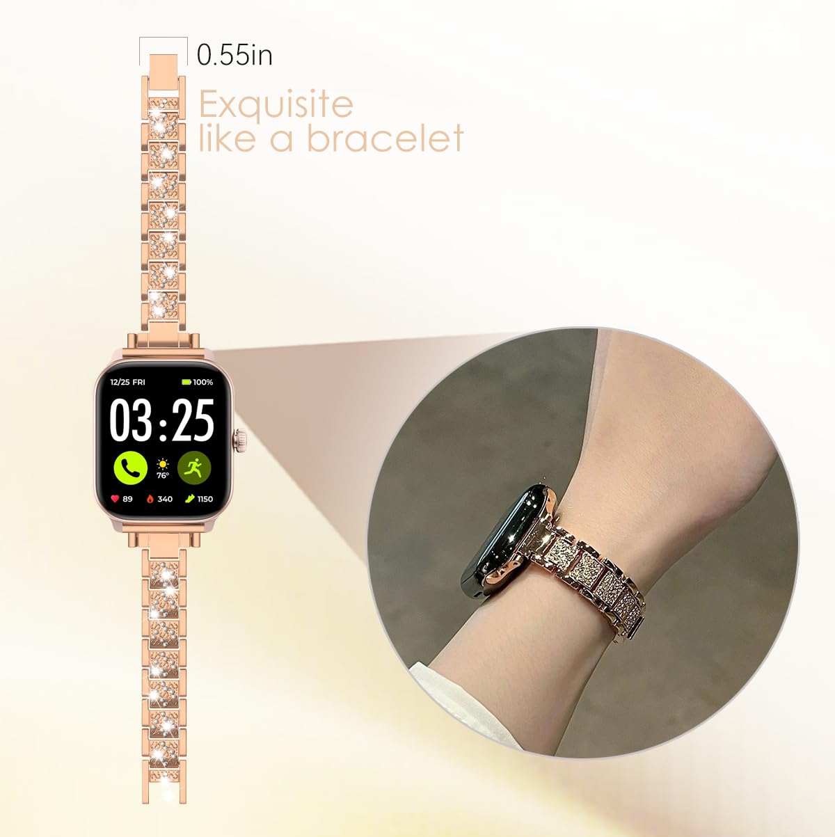 LYSANDRA Correas compatibles con Spade Co Health Smartwatch 4 para mujer, correa de repuesto fina de diamante brillante para Spade Co Health Smartwatch 4