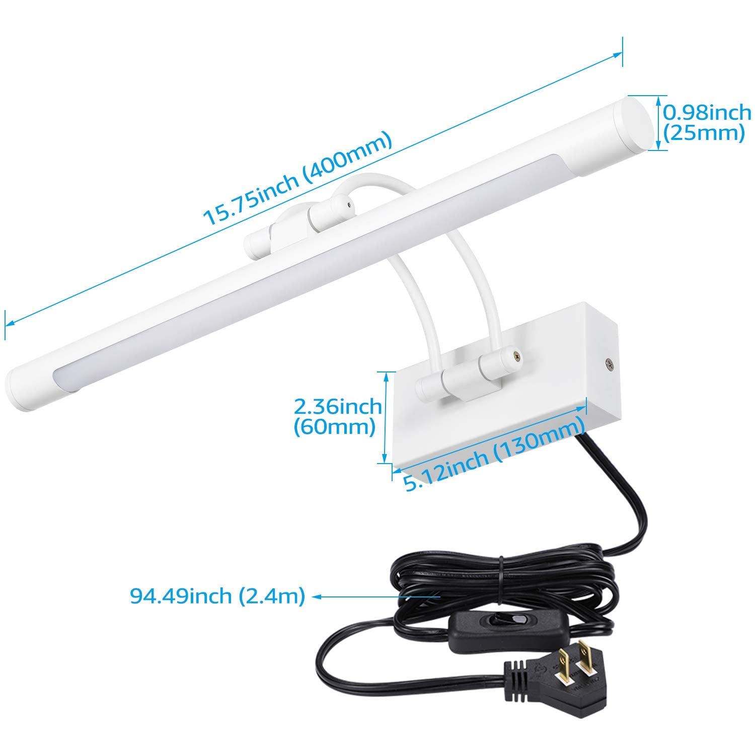 Lampada LED Quadri Quadri Lampade Lavoro Interamente in Metallo fari orientabili 8W Plug-n-Play e Cablaggio Rigido 3000K Bianco Caldo CRI90+ Illuminazione Artistica 560lm Bianco