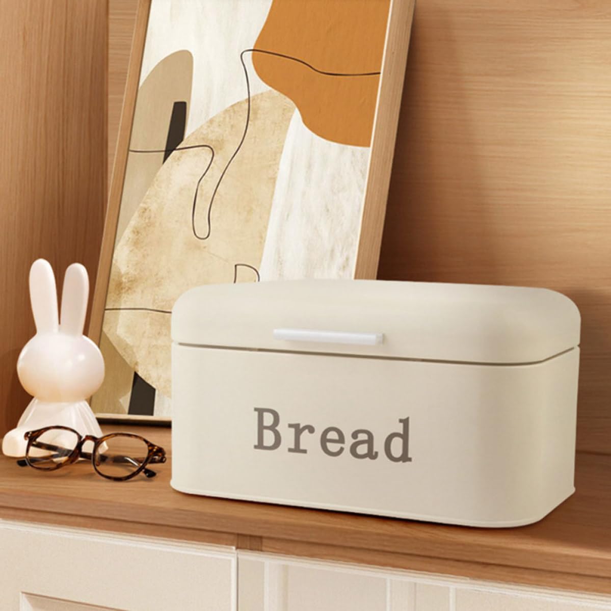 Contenitore Scatola Porta Pane in Ferro Beige per Pane da Cucina Funzione Antiumidità e Organizzazione Cucina Compatta per Ripiano Desktop