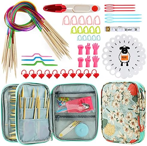 KOKNIT Juego de 18 pares de agujas de tejer circulares de bambú, incluyendo agujas de tejer ligeras de 31 pulgadas de largo (0.079 pulgadas a 0.079