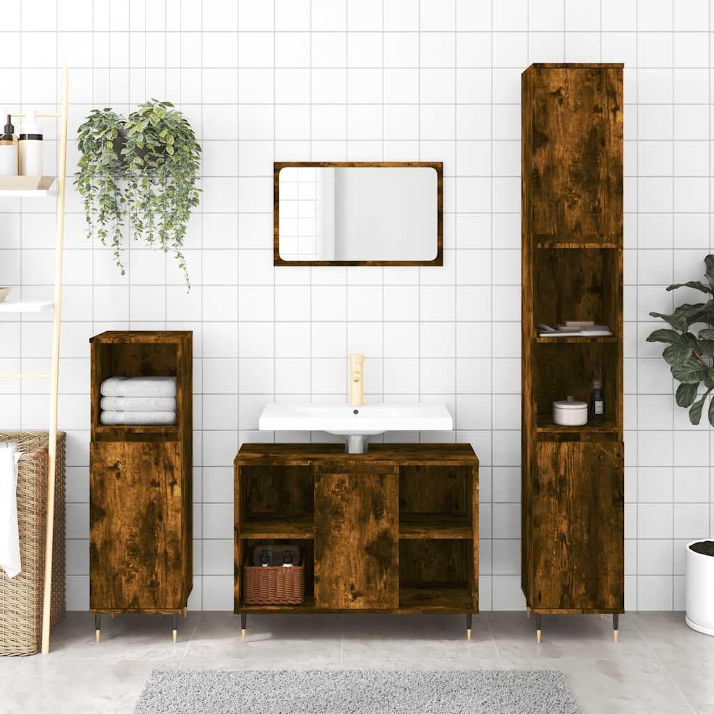 Armoire de salle de bain en chêne fumé 30 x 30 x 100 cm