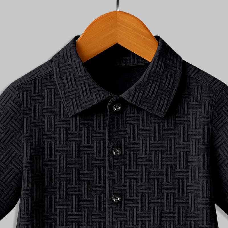 Image of Boys' Casual Cotton Blend Solid Collared Button Down Neck Half Sleeves Regular Fit Shirt