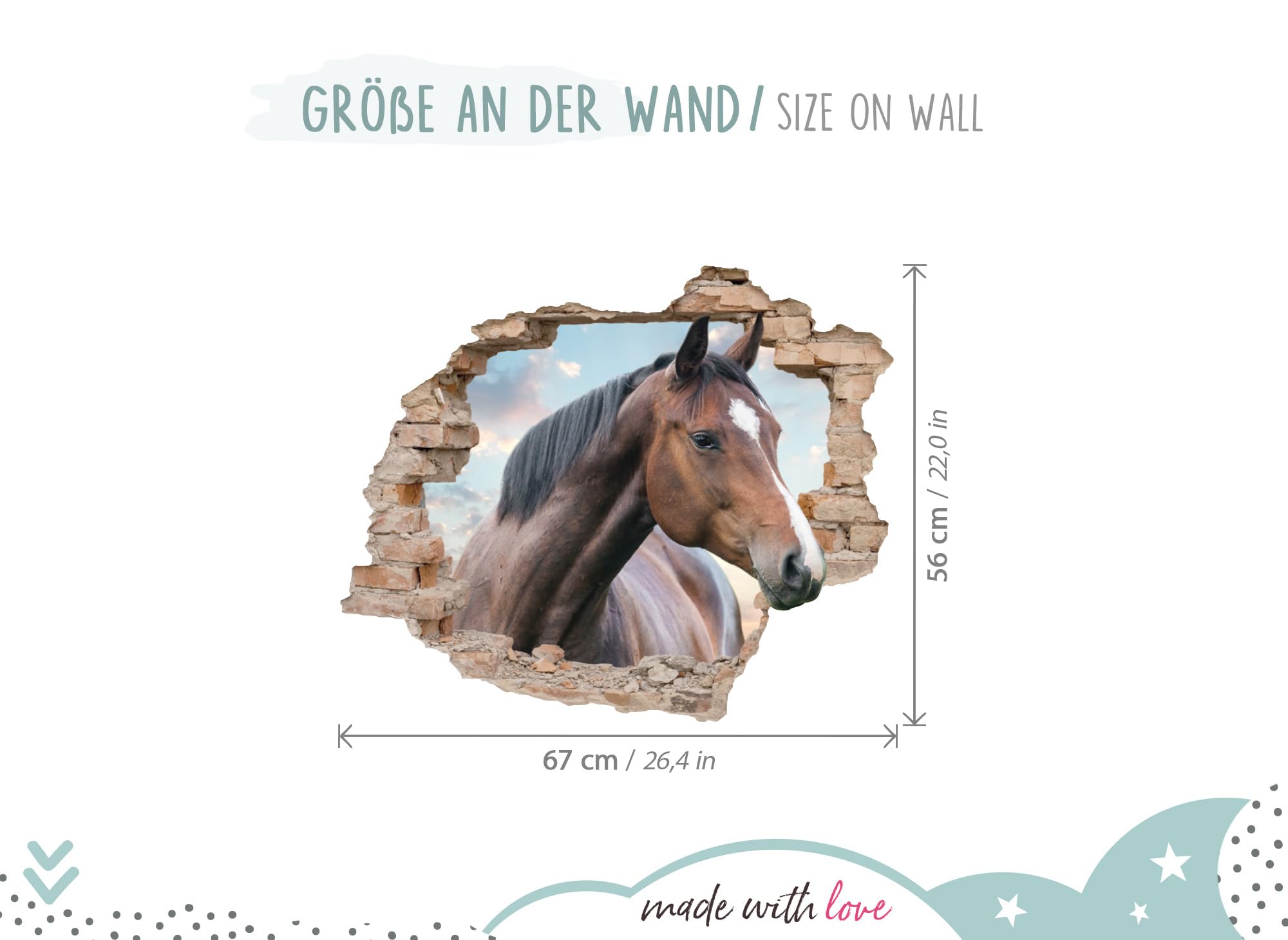 Little Deco DL627 - Adesivo da parete 3D, per cameretta dei bambini, motivo: cavallo, decorazione da parete, per camera dei giochi, cameretta dei bambini, adesivo da parete