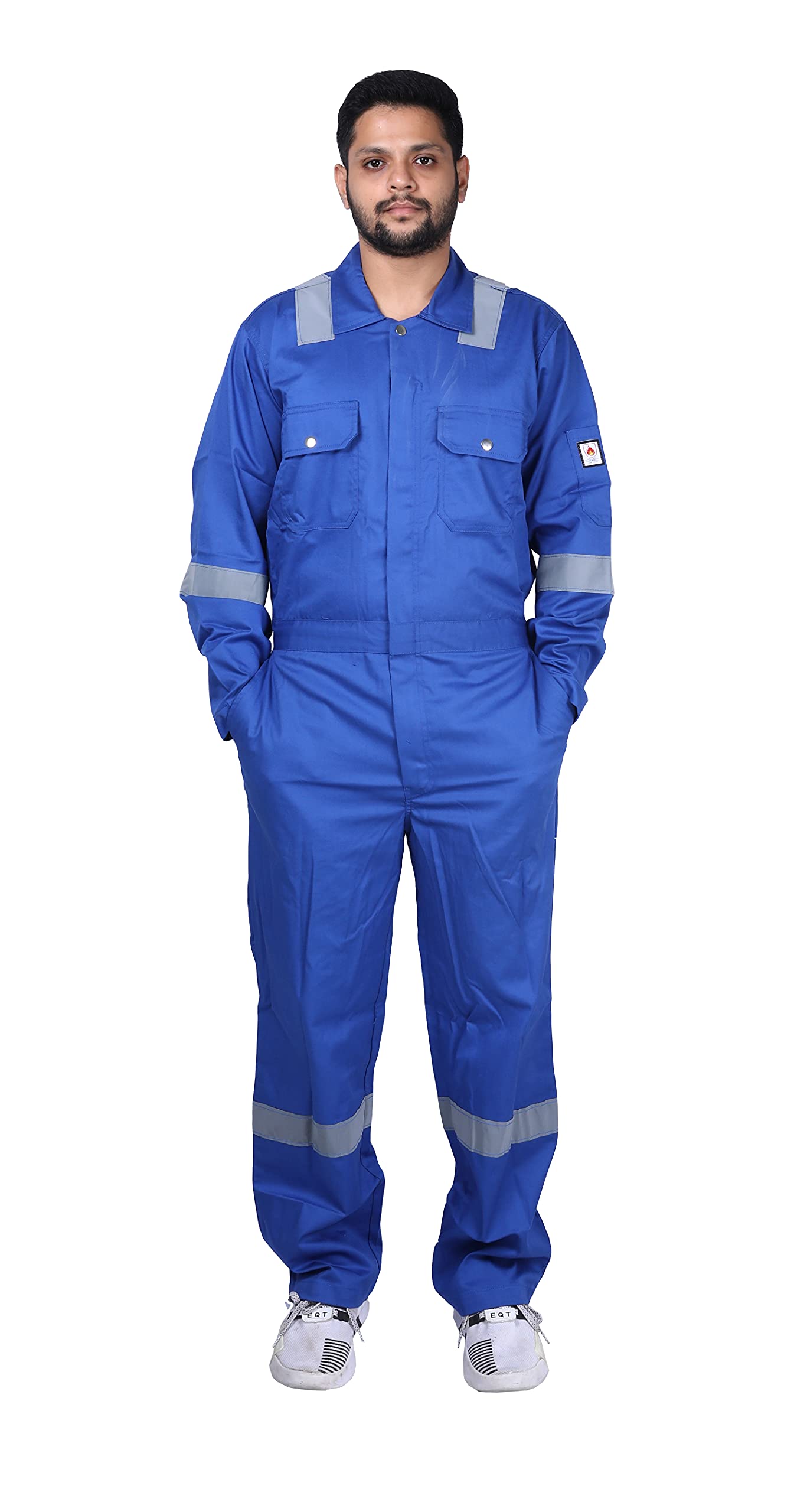 MEN'S 100% COTTON FIRE RETARDANT INDUSTRIAL WORK WEAR COVERALL BOILER SUIT WITH REFLECTIVE TAPE 240 GSM (4XL_ROYAL BLUE)-image-10