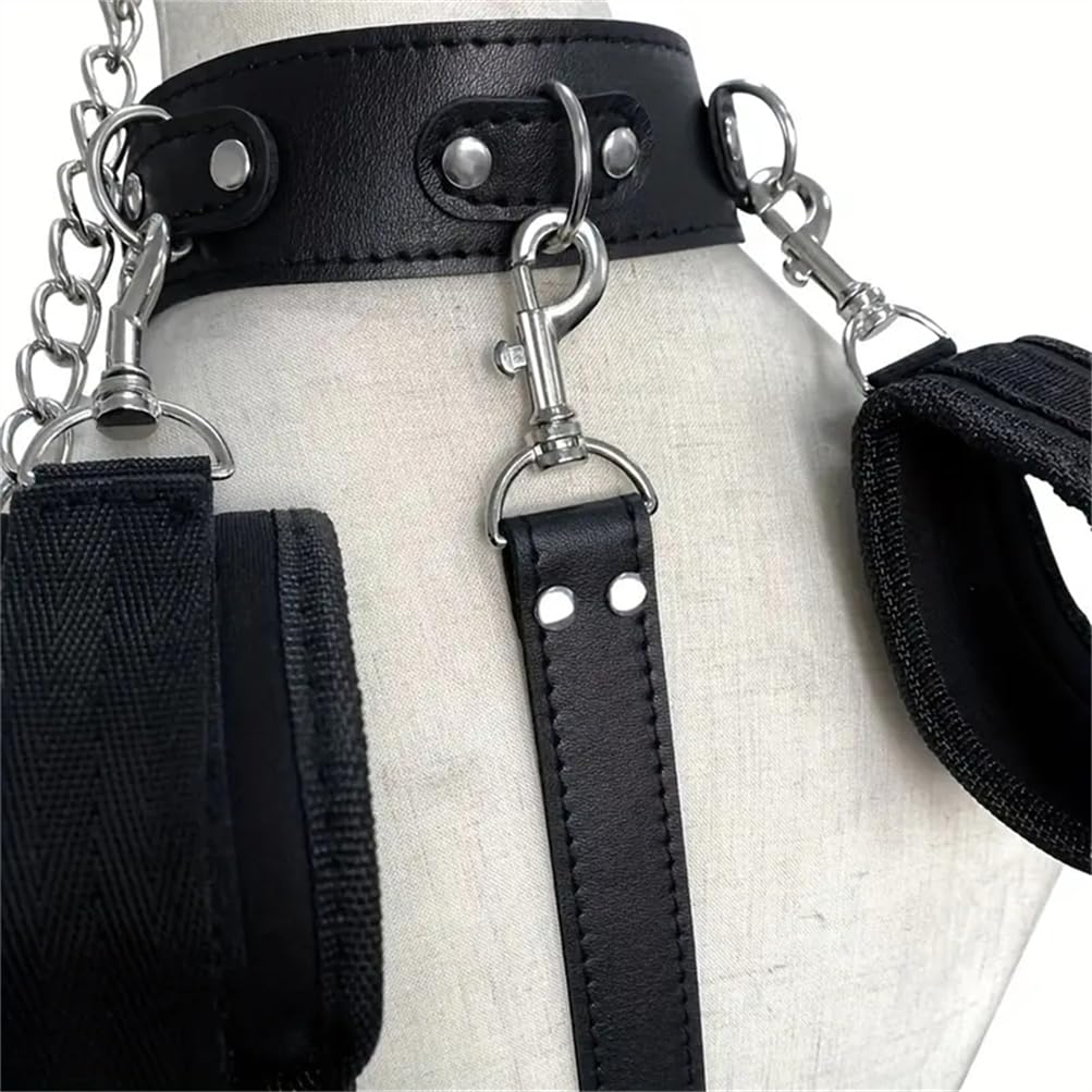 1 Set de Collar de Cuero Negro Ajustable con Gancho para Esposas, Haz el Juego Más Divertido
