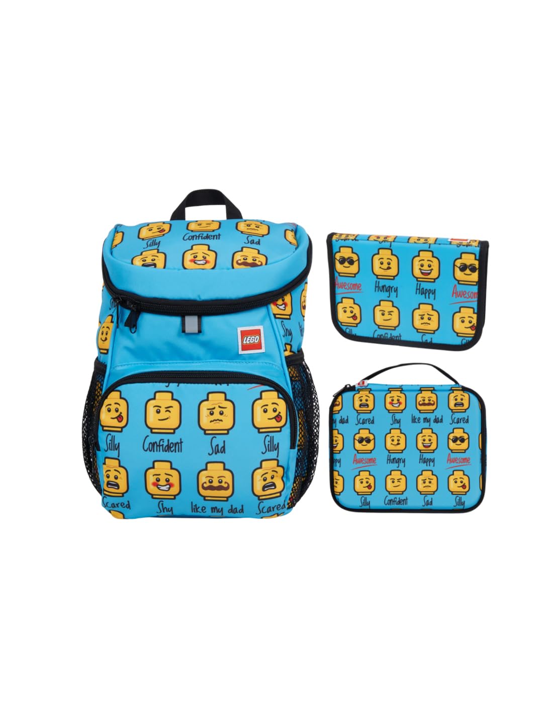LEGO® Minifigures™ Today I Feel - BLUE Kindergartenrucksack Set 2–5 Jahre I 3-teilig mit Wanderrucksack Kinder I Isolierter Kühltasche & Federmäppchen I Ergonomischem Brustgurt
