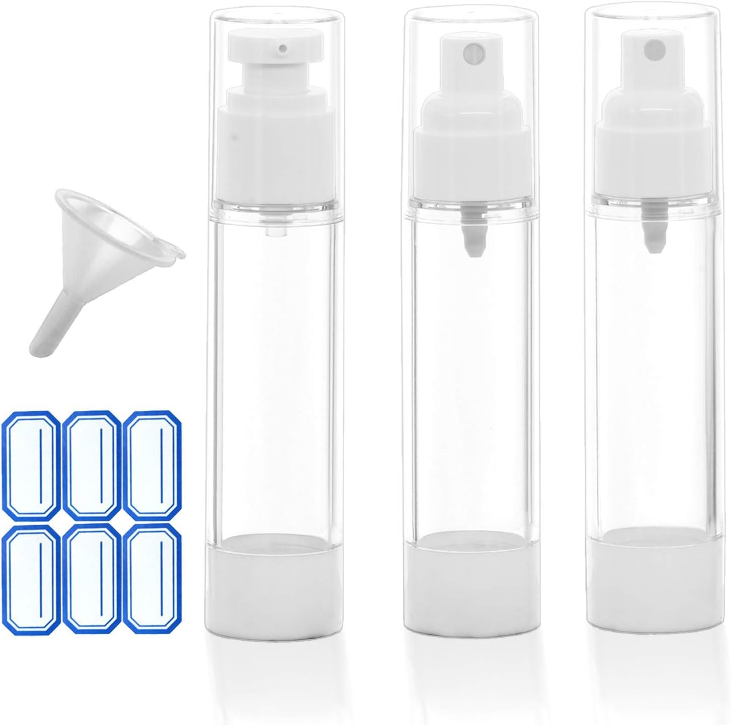Jiulory Alcohol Bottle Empty Airless Pump Bottle | Travel Lotion Pump Containers/Mist Spray Bottle - for Refillable Cosmetic Bottle, Lotion Containers Foundation Pump NO BPA (Pack of 3, Clear) 50 ML