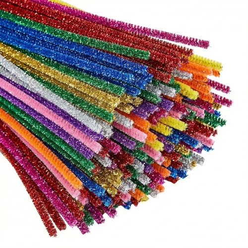 Glitter Multicolor Pipe Cleaners Craft (200 Pack) Bulk Art Chenille Stems for DIY Project Decorations