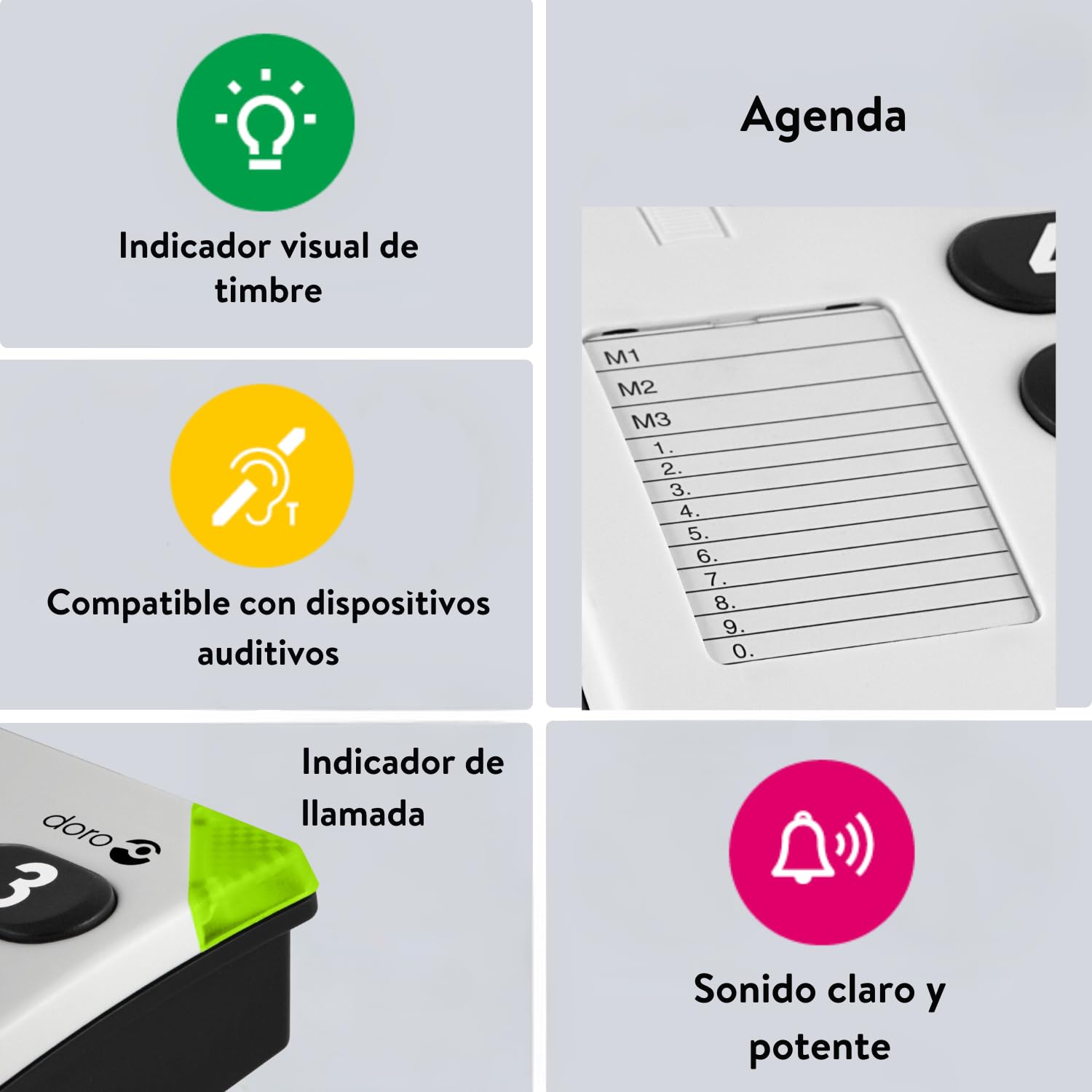 Doro PhoneEasy 311c Teléfono Fijo con Cable para Personas Mayores con Teclas Grandes, Marcación Rápida y Compatible con Audífonos (Blanco) [Versión Española]