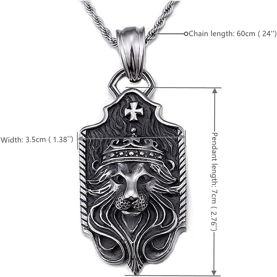 Stainless Steel Lion Head Lion of Judah Pendant Necklace with Chain, Mens Womens - Image 2