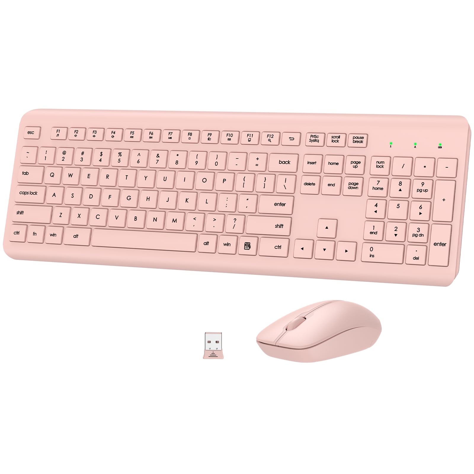 Wireless Keyboard and Mouse Combo, Full Size, Silent Typing, Ergonomic, Long Battery Life, Optical Mouse, 2.4G Lag-Free Cordless Mice Keyboard for Computer, Mac, Laptop, PC, Windows(Pink)
