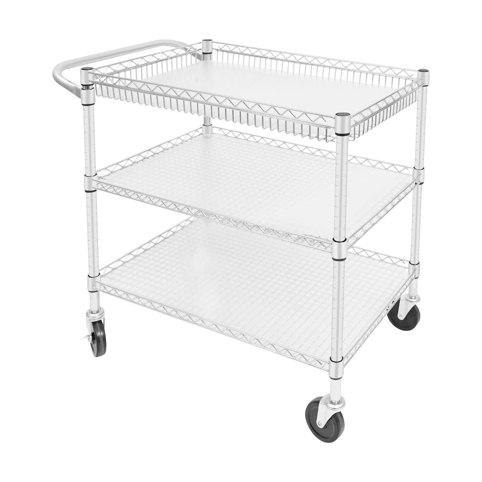 Servierwagen Küchenwagen,3 Etagen Teewagen Servierwagen mit Rollen Tragfähigkeit jeder Ebene 150kg Rollwagen Küche Küchenrollwagen Beistellwagen 76 * 46 * 82.6cm