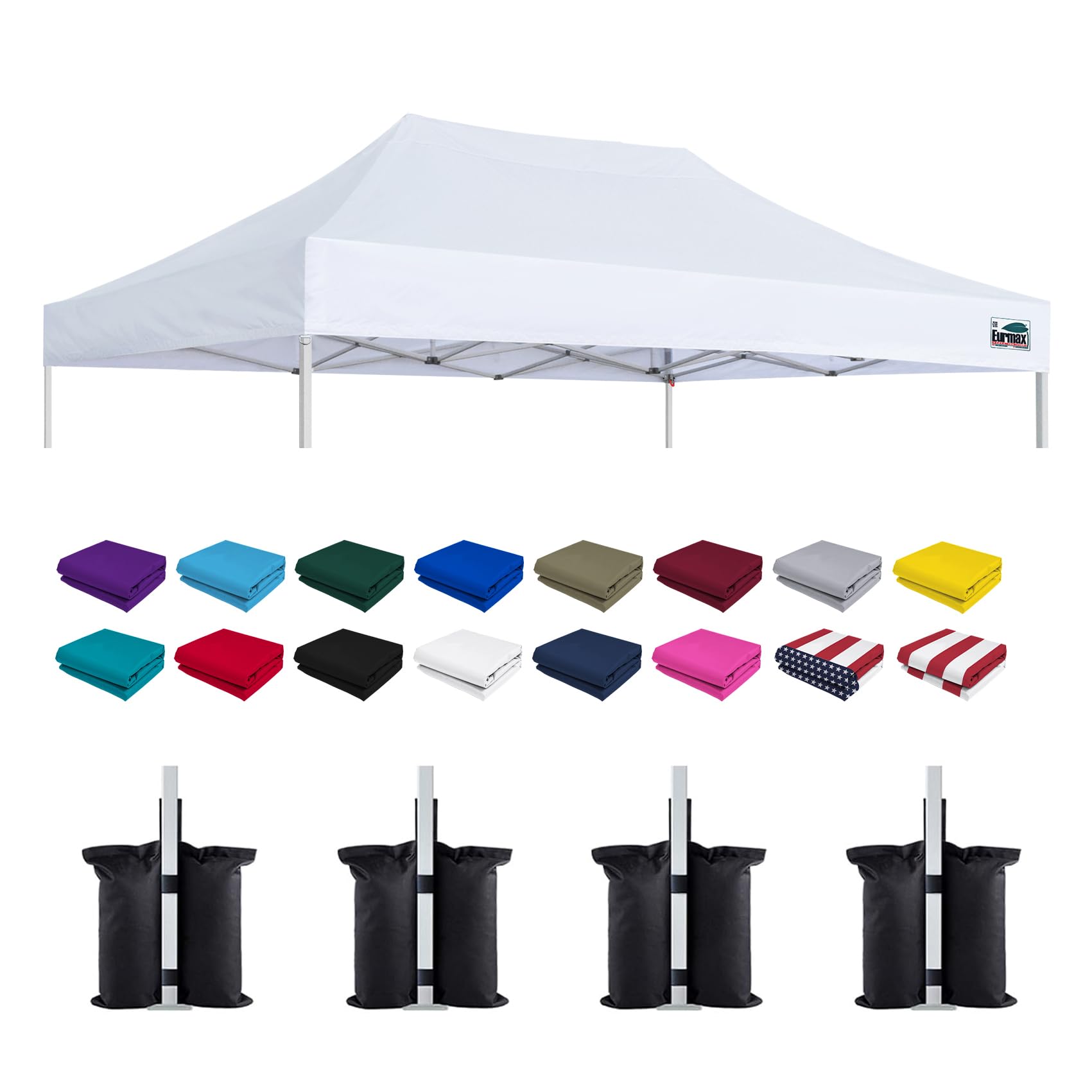 Eurmax USA 10x15 Pop Up Canopy Replacement Top,Universal Instant Canopy Cover ONLY,Heavy Duty UPF 50+ UV Protection,Water &amp; Wind Resistant Tarp,30+ Colors Available,Bonus 4 Sand Bags (White)