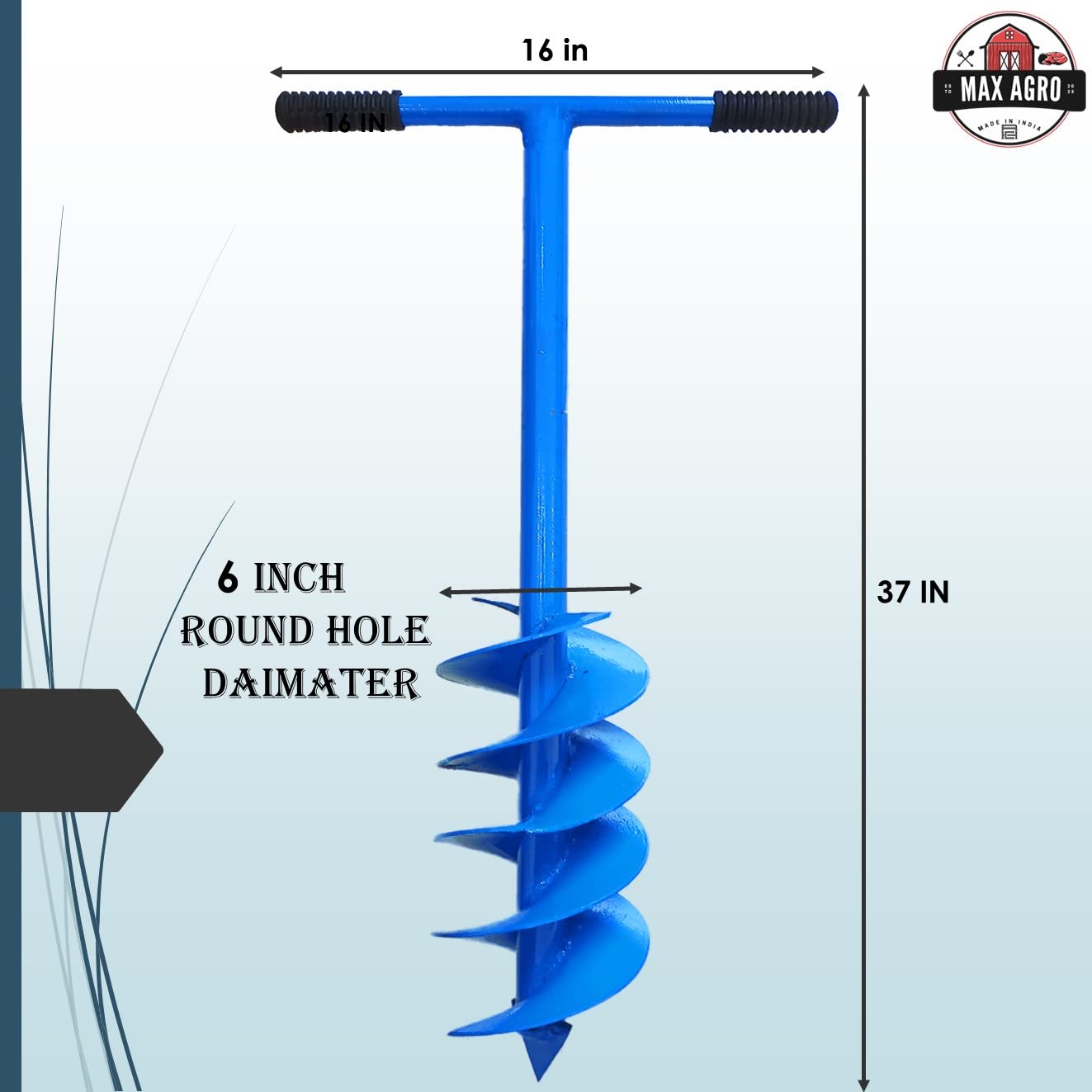 MAXAGRO Earth Auger Hole Digger Dual Blade | Post Hole Digger | Digging Tools for Soil | Agriculture Tools for Faming | Gardening Tool | Auger Machine | Spiral Digger 6 Inch Round Hole - Image 3 thumbnail