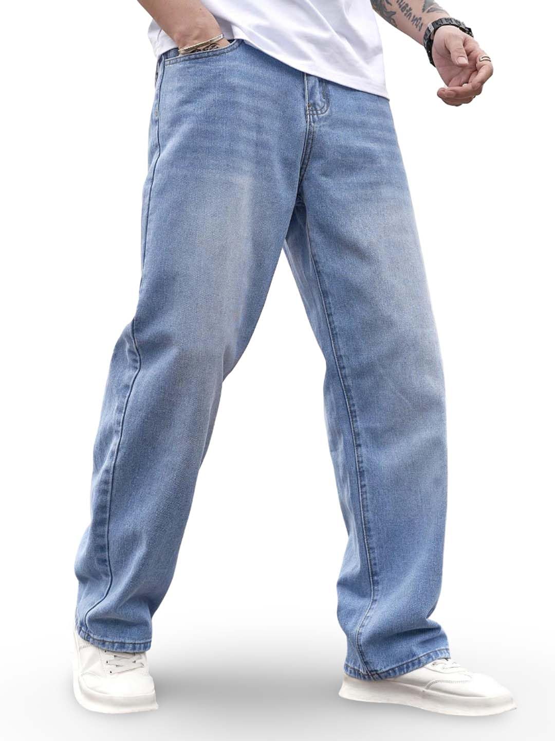 KOTTYMen's Light Blue Relaxed Fit Jeans | Cotton Blend Mid-Rise Comfortable Denim | Regular Length Casual Jeans for Men