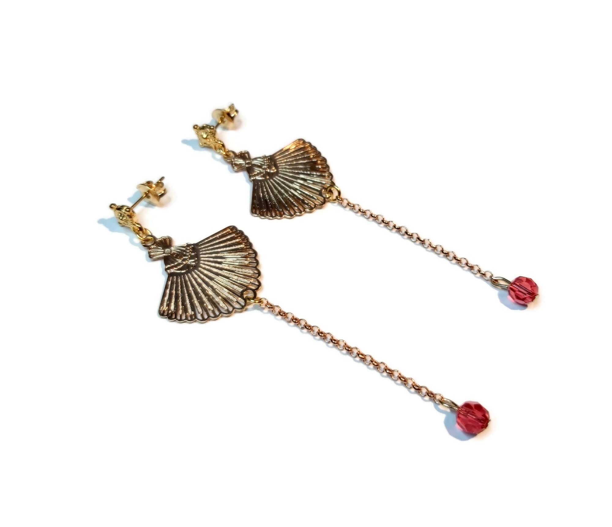 Pendientes de abanico con cuentas de cadena de oro rosa retro