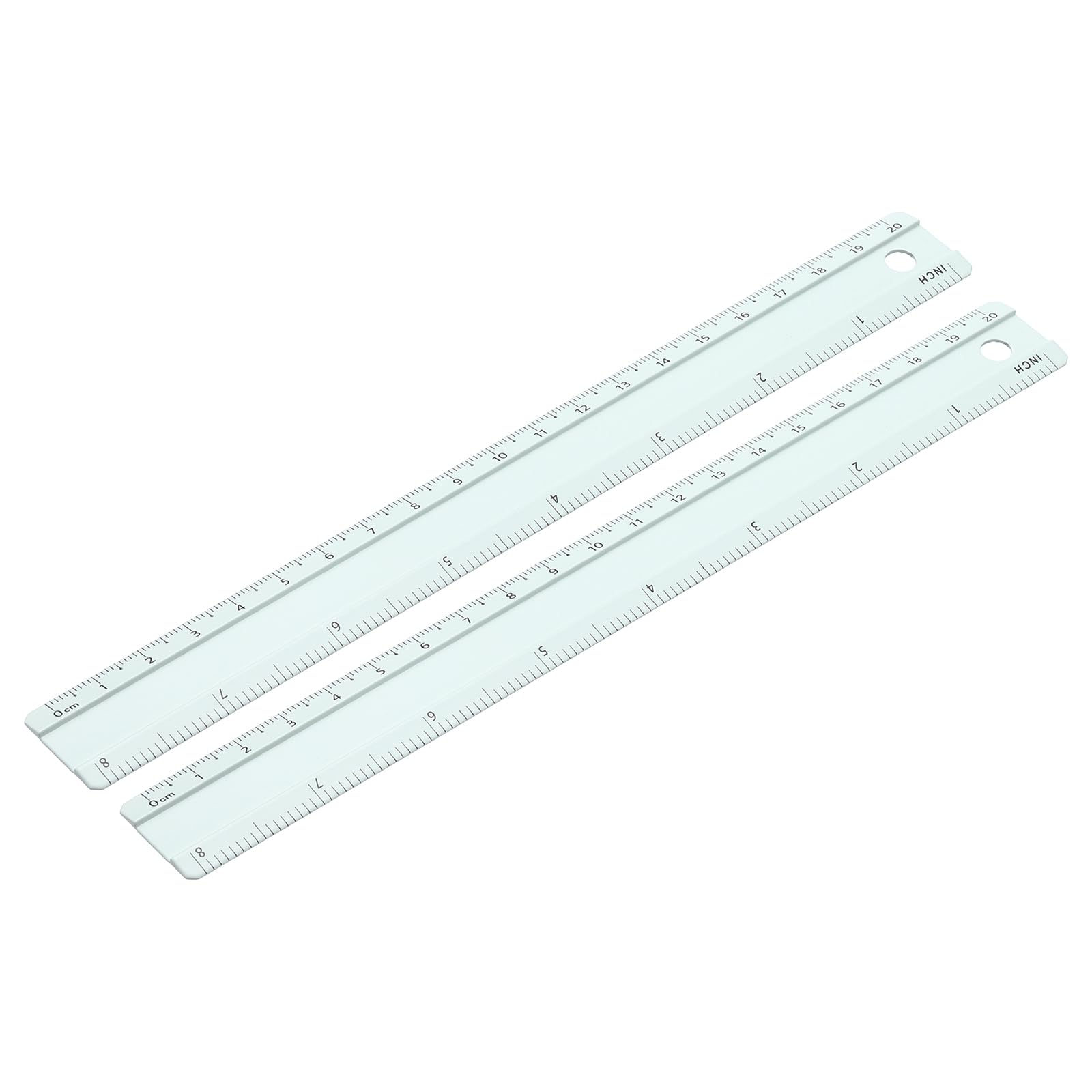 PATIKIL Metal Ruler 8 Inch/20cm, 2 Pcs Aluminum Straight Edge Ruler, Dual Scale Measuring Tool with Inch/Centimeter Scales & Hole for Math Office Drawing Engineering Home, Green