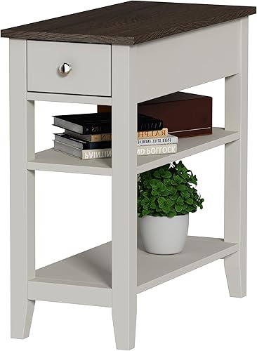Miniatura 4 de ChooChoo Mesa auxiliar para sala de estar, mesa auxiliar estrecha con cajón y estante, mesa auxiliar de sofá de 3 niveles para espacio pequeño,