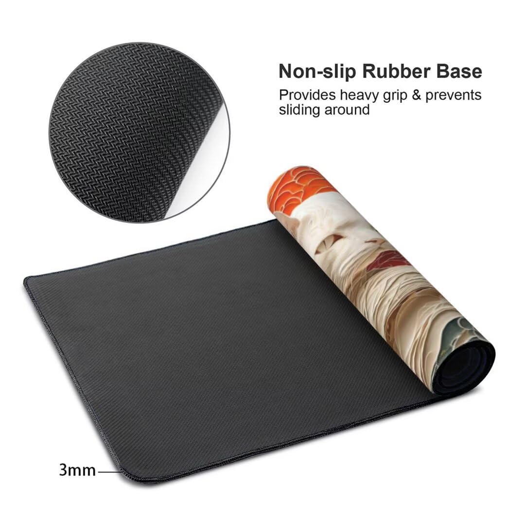 Alfombrilla de ratón 1400x600x3 MM, Alfombrilla Ratón XXL Extendida de Gran Tamaño con Bordes Cosidos, Base de Goma Antideslizante Almohadilla para Teclado, Gatos japoneses S-10595