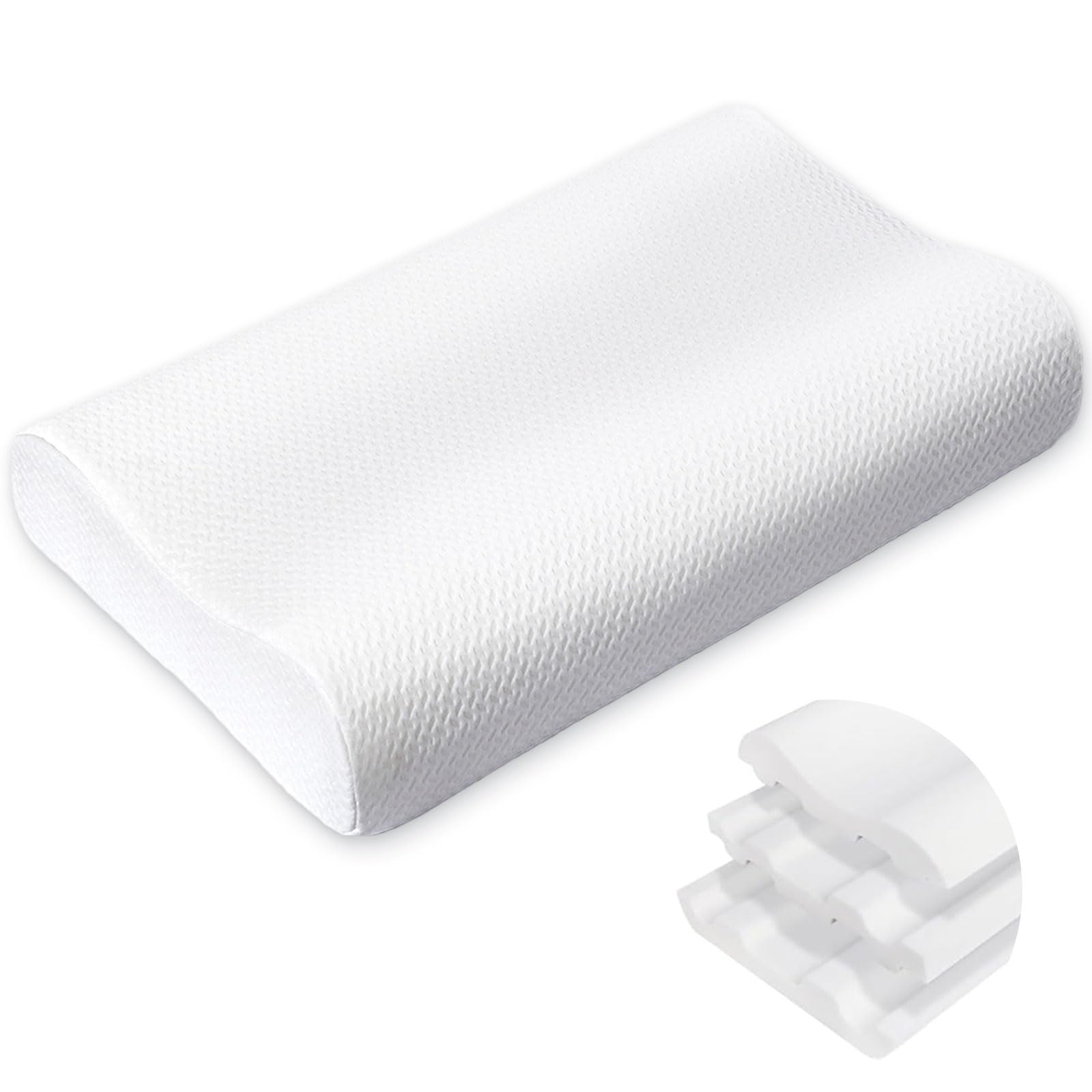 Memory Foam Neck Pillow for Sleeping, Cervical Neck Pillow for Neck Pain Relief, Queen Ergonomic Orthopedic Adjustable Contour Pillow for Side, Back &