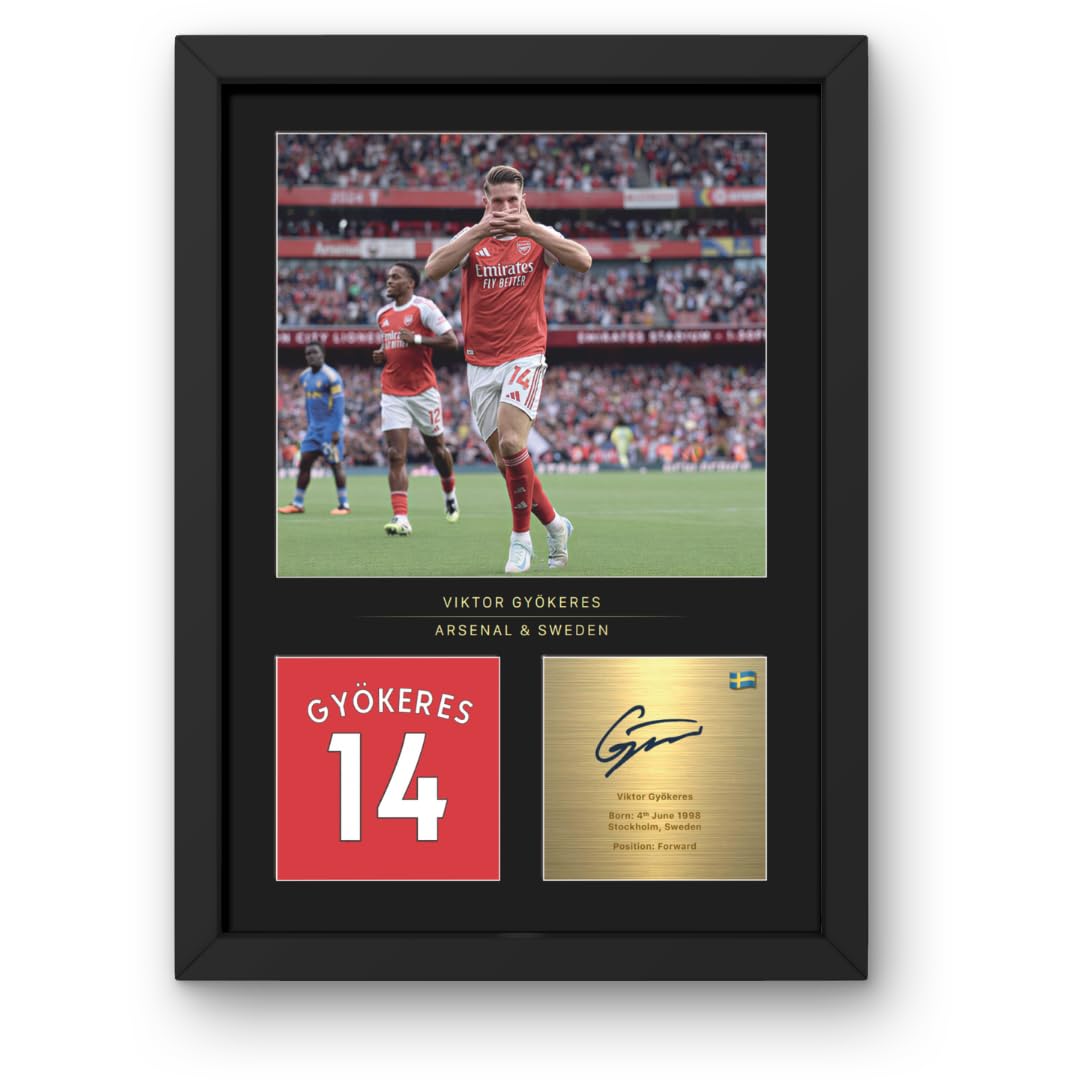 Win Fc Black Viktor Gyökeres A4 Framed Photo Display - Reproduced Digital Signature - Gift For Arsenal United Fans