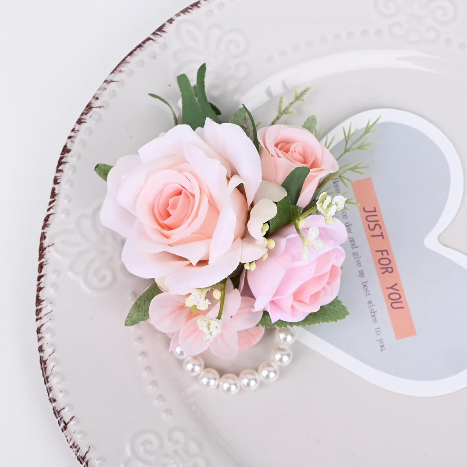 MAFELOE Artificial Rose Corsage Boutonniere Set for Groom Bride Groomsmen Bridesmaids, Simulated Flowers Accessories Wedding Party Prom Suit Decorations- 2 Pieces of Pink Combination - Image 3