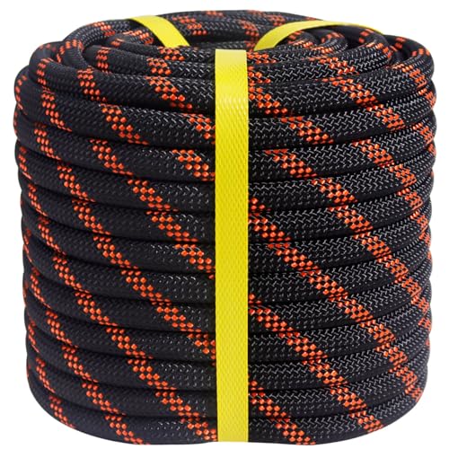 CRAYZA Double Braided Arborist Rigging Rope (1/2 in x 50 ft) Strong Polyester Rope 48 Strands for Tree Work Climbing Pulling Swing Sailing, Black/Orange
