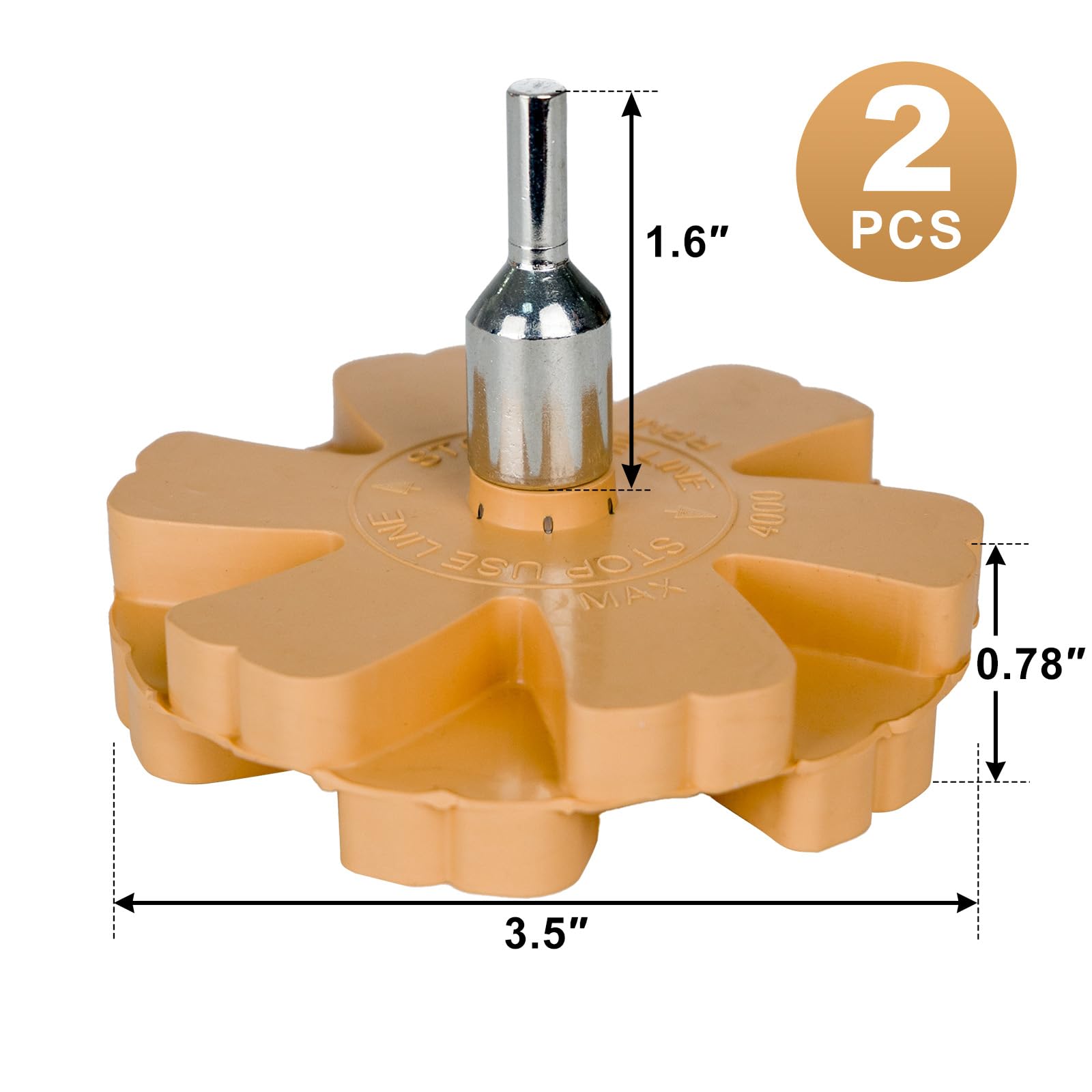 Paquete de 2 removedores de calcomanías de 3.5 pulgadas con adaptador, rueda de goma para eliminar taladros, cinta de vinilo para coche, cinta de vinilo para quitar calcomanías de coche,