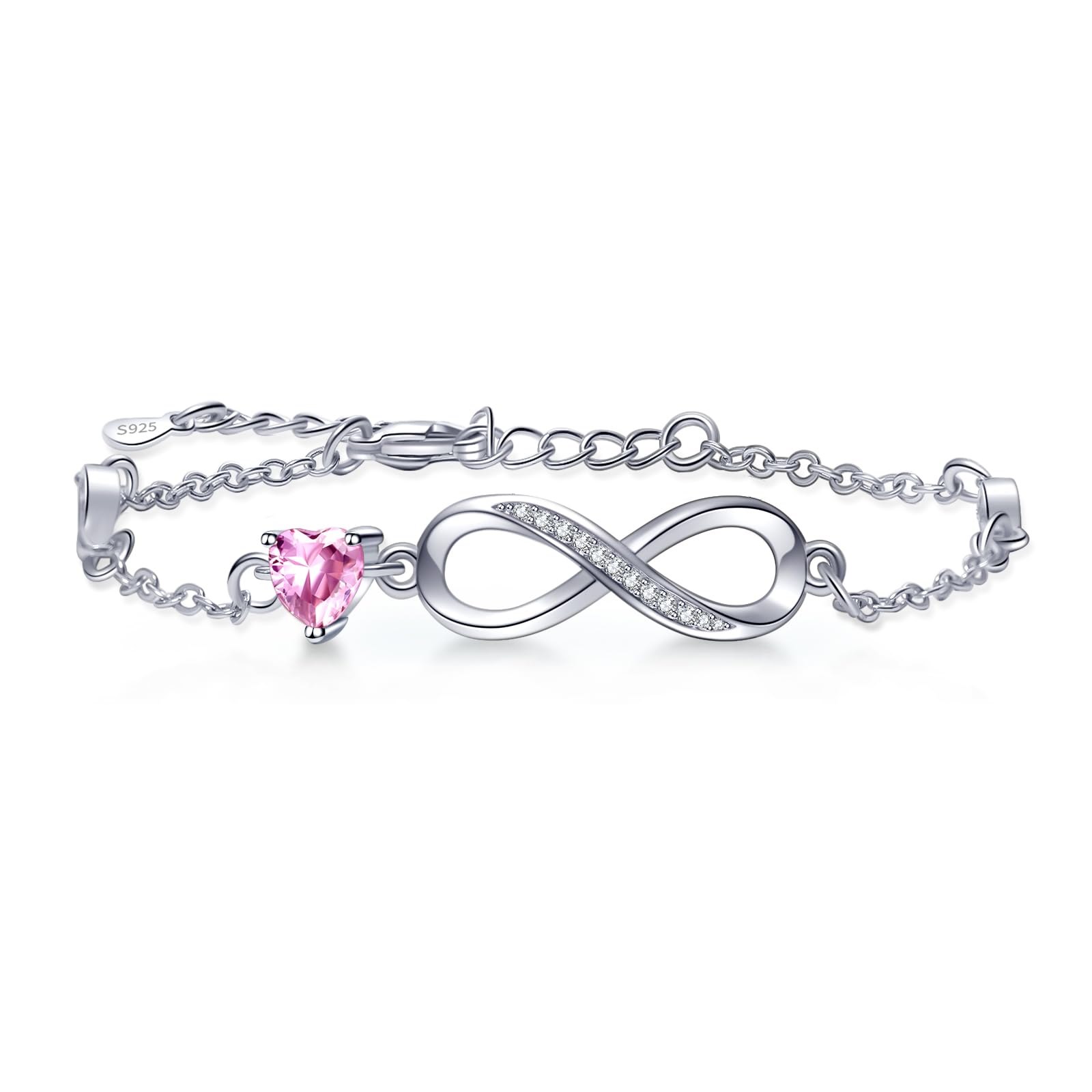 Tusuzik Bracciale Argento 925 Donna, Bracciale Infinito Donna Argento 925 con Cuore Zirconi Regolabile Bracciali Donna Gioielli Regalo per Mamma Amica Ragazza