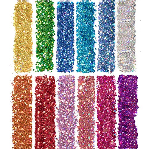 JOERRES Chunky & Fine Glitter Powder 15 Farben, holografische Chunky Pailletten schillernde Flocken (je 10 oz… – Bild 6