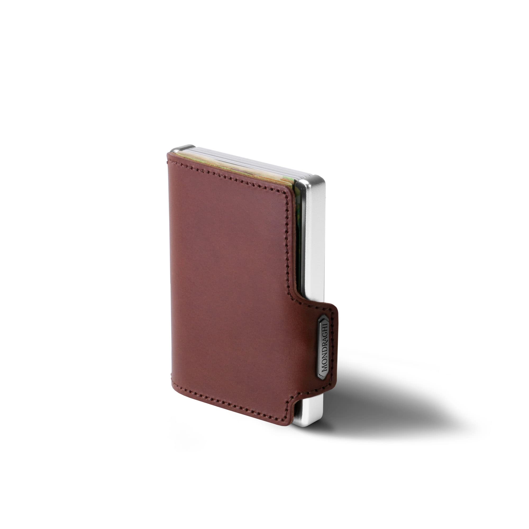 MONDRAGHI Miniwallet in Pelle Leggero e Tascabile. Portafoglio Slim per Carte di Credito Banconote Tessere e Documenti ELEGANCE Brown per Uomo e Donna